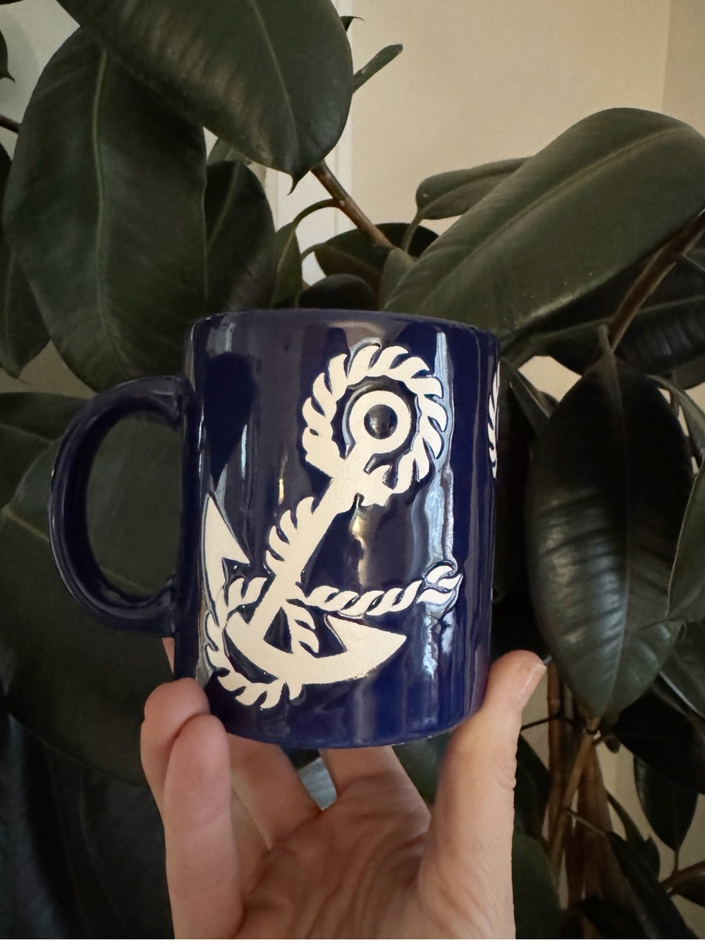 Vintage Waechtersbach West Germany Nautical Anchor Glazed Stoneware Coffee Mug